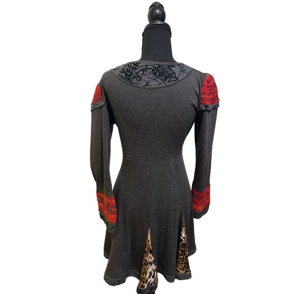 Vintage French Designer Zone Bleue Paris Wool Patchwork Pattern Cheetah Top Sz 3 - Picture 2 of 2